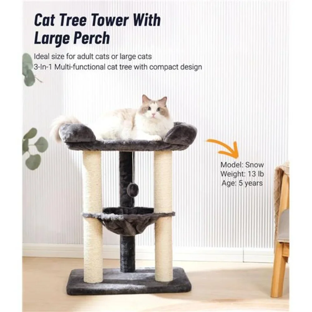 28 Inch Cat Tree Tower Large Cat Scratching Post with Bed Hammock for Maine Coon